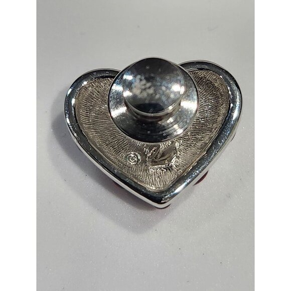 Swarovski Patriotic Crystal Heart Brooch Pin W/Red White & Blue Crystals - Picture 2 of 5